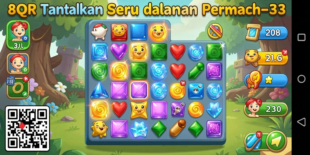 Screenshot gameplay 8QR dengan tantangan Match-3 yang seru.