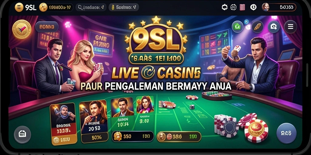 Screenshot gameplay Live Casino 9SL menunjukkan dealer profesional dan permainan yang seru.