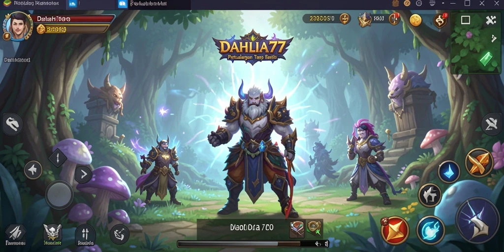 Screenshot utama DAHLIA77 menampilkan aksi pertarungan RPG yang intens.