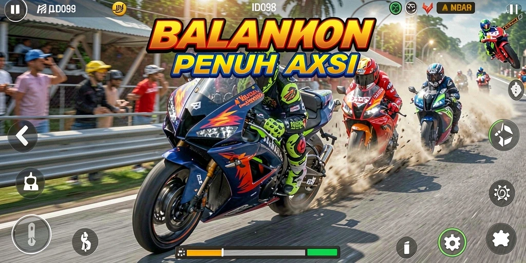 Tampilan gameplay balapan motor yang mendebarkan di ID098.