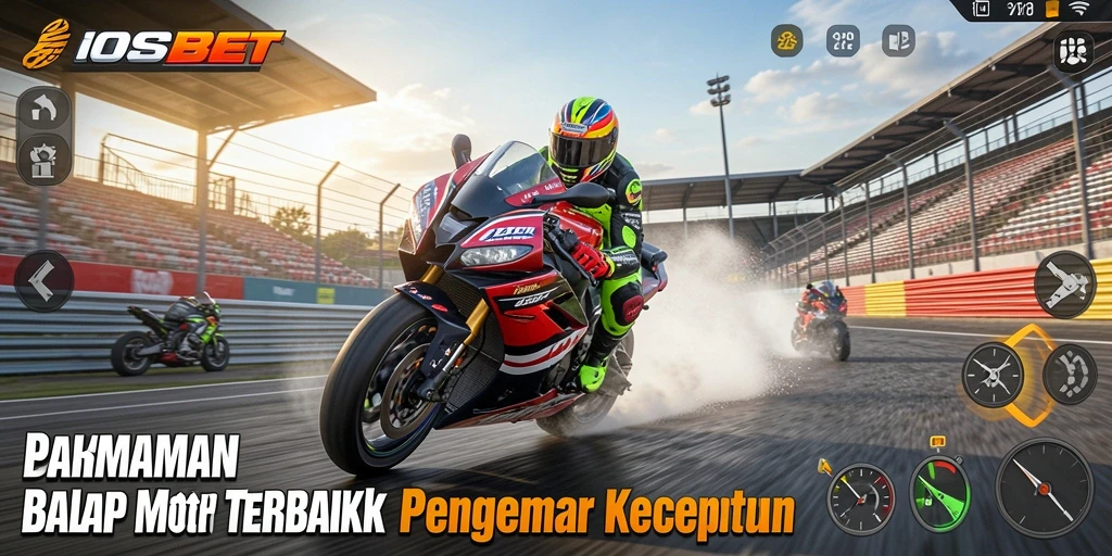 Tampilan utama gameplay <strong>IOSBET</strong> yang menampilkan aksi balap motor mendebarkan.