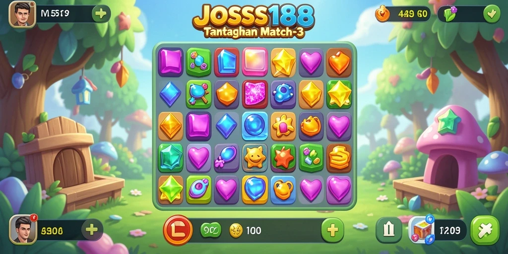 Tampilan gameplay seru JOSS188 dengan tantangan Match-3.