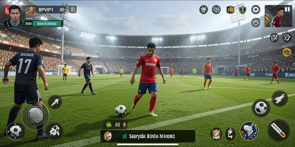 Tampilan gameplay RPVIP1 menampilkan aksi sepak bola yang mendebarkan.