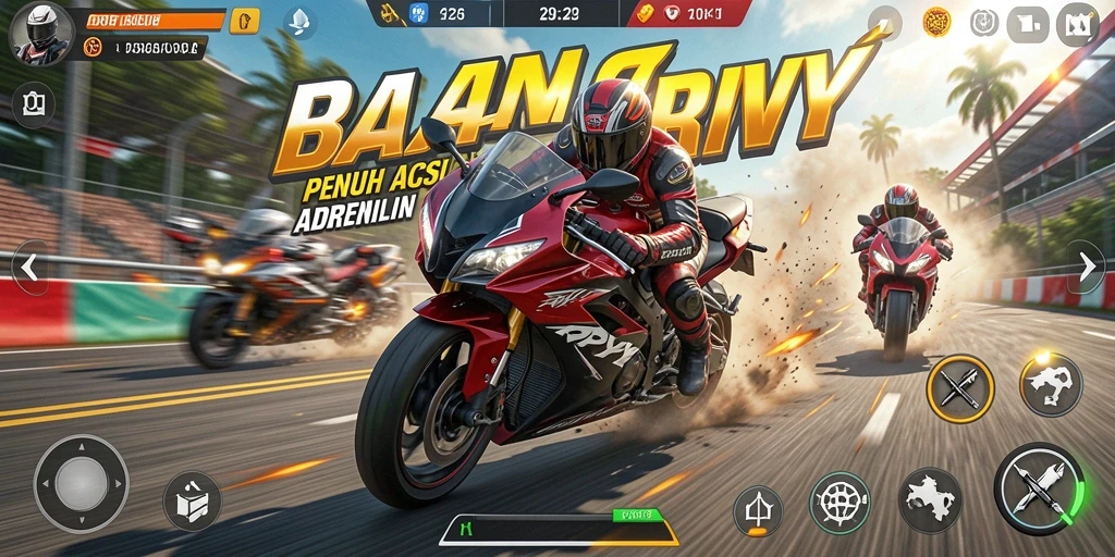 Tampilan gameplay RPYYY yang menegangkan di lintasan balap motor.