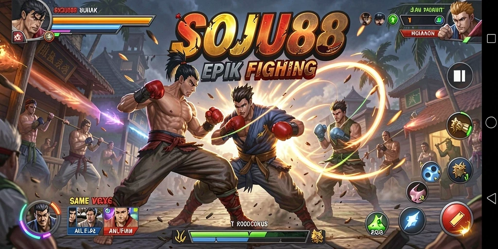 Tampilan gameplay SOJU88 dengan pertarungan yang mendebarkan.