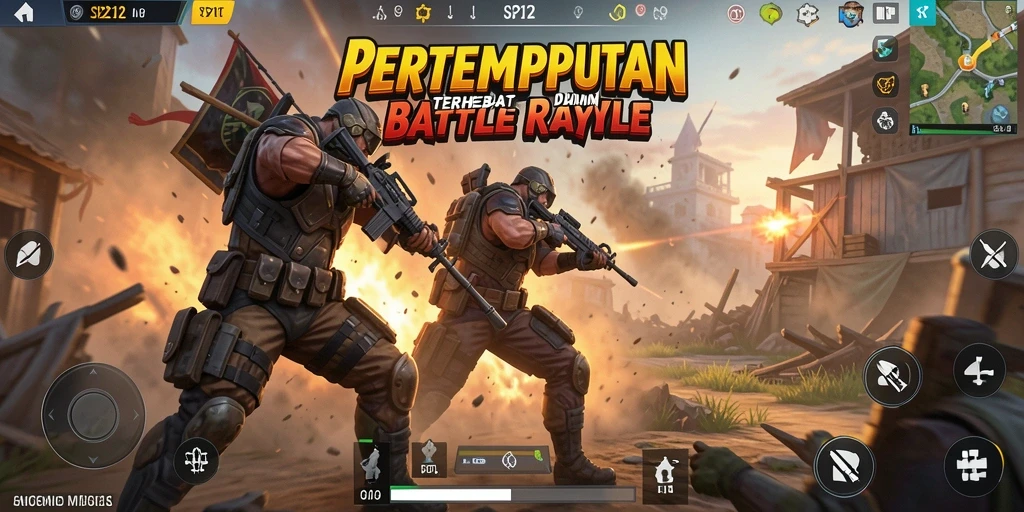 Screenshot SP212 menampilkan aksi pertempuran seru di arena Battle Royale.