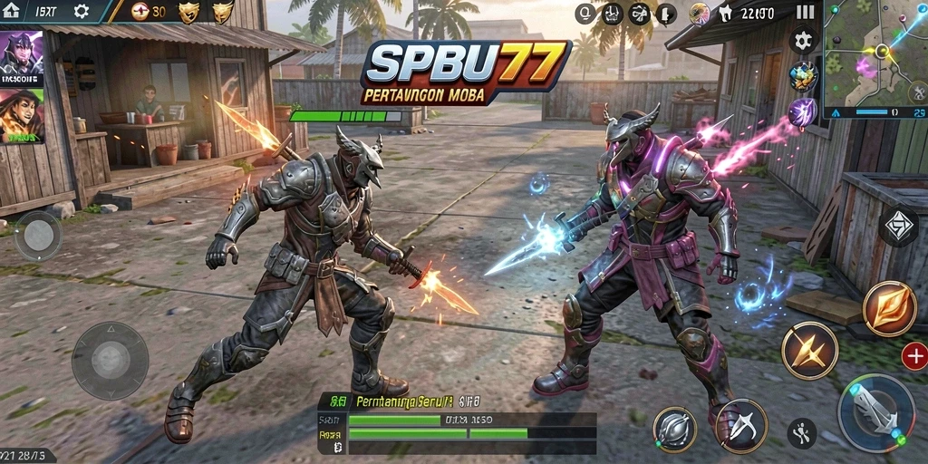 Screenshot gameplay SPBU77 menampilkan aksi seru dalam pertempuran tim.