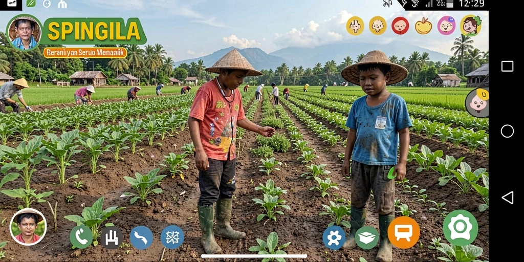 Tampilan gamplay SPINGILA yang seru dan menantang dalam dunia bertani.