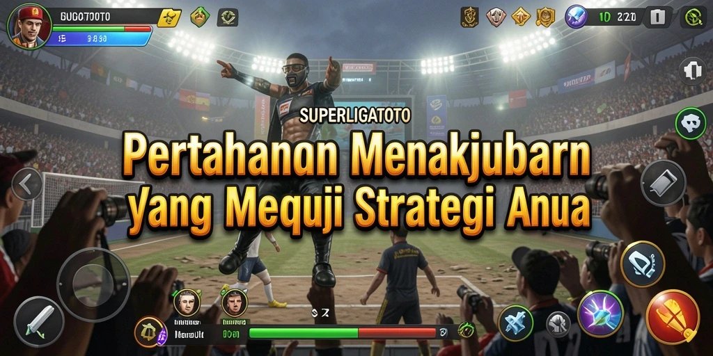 Tampilan aksi seru dalam gameplay <strong>SUPERLIGATOTO</strong> menunjukkan menara mengeluarkan serangan.