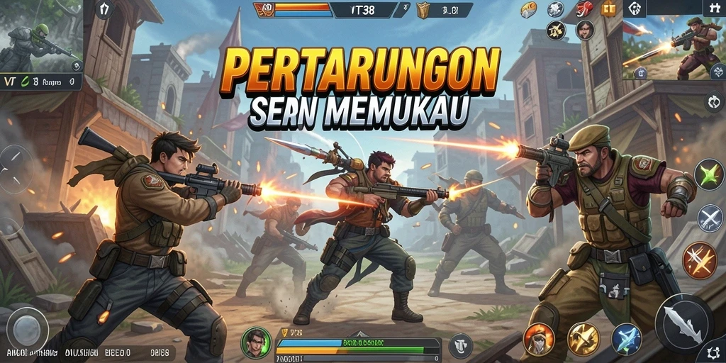 Tampilan screenshot utama VT38 menampilkan aksi pertarungan yang seru dan dinamis.