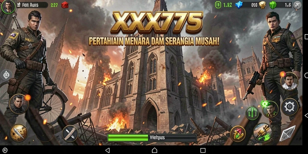 Tampilan gameplay XXX777 yang seru dalam pertahanan menara.